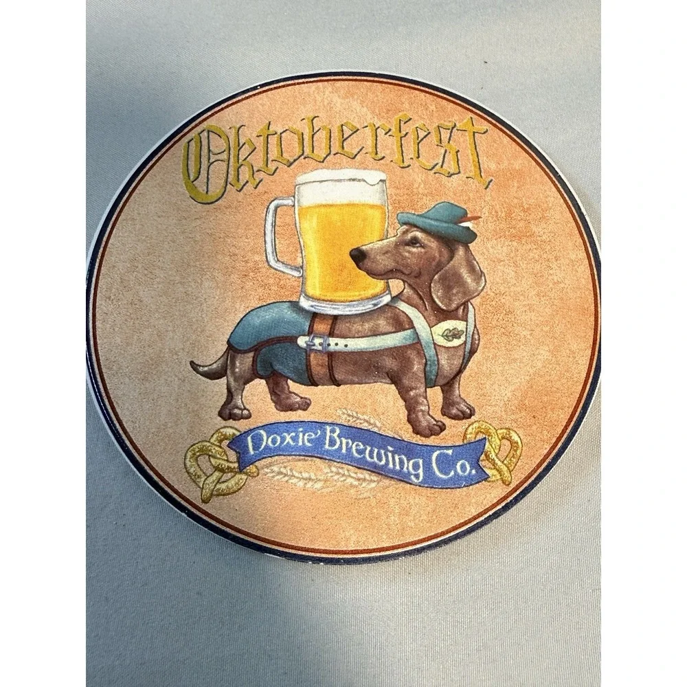 Oktoberfest Dachshund Ceramic Coaster Cork Bottom Doxie Brewing Co Beer Dog Art